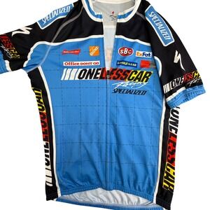 Specialized One Less Car Racing Cycling Jersey Blue Black Full Zip Mens Large
